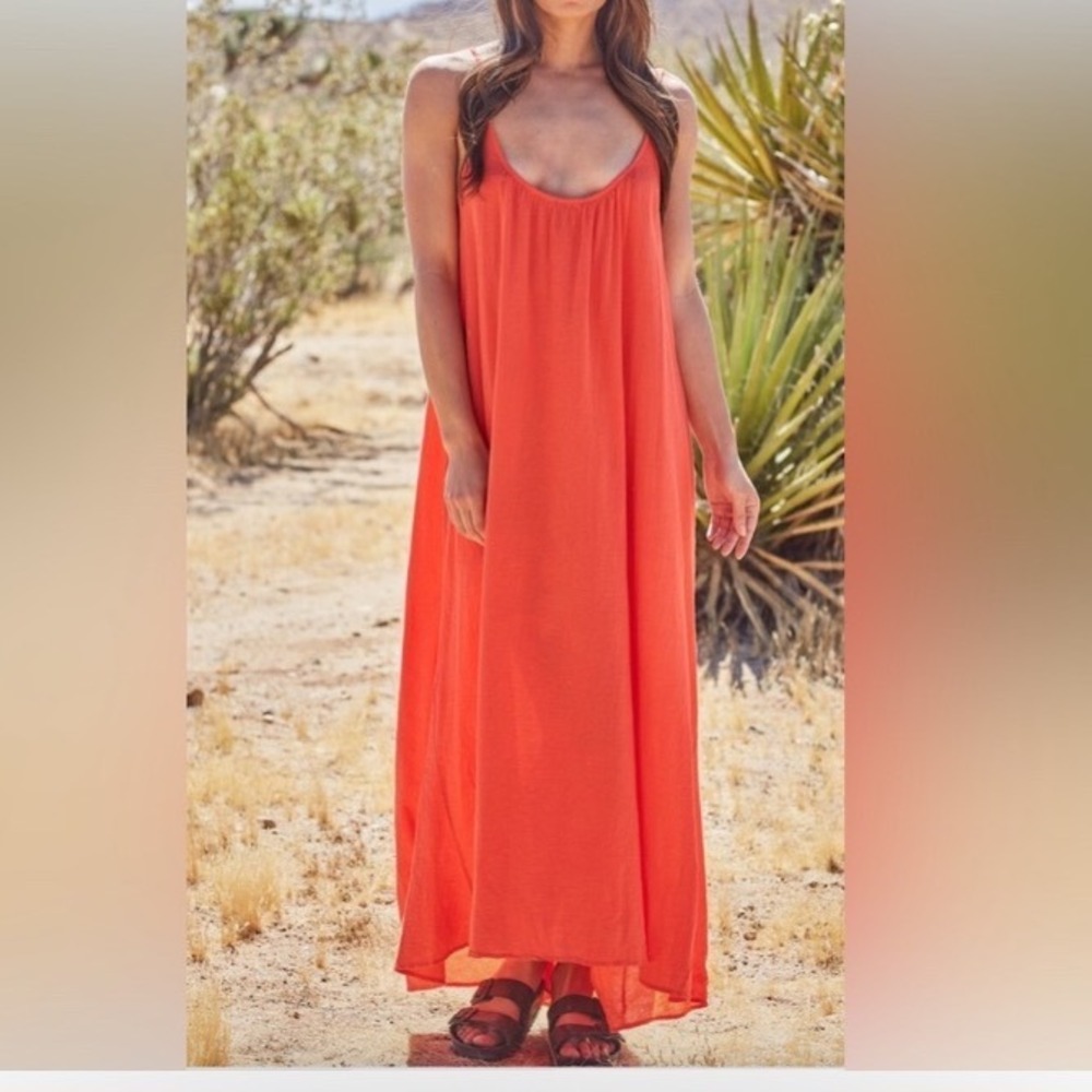 Universal Thread solid boho Coral Maxi Dress cotton gauze strappy size X-LARGE - Picture 4 of 5